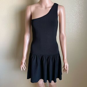 BCBGMaxazria One Shoulder Drop Waist Little Black Dress Size Large